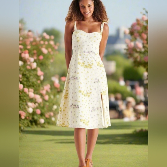 Steve Madden Floral Midi Dress in Yellow and White - Picture 1 of 7